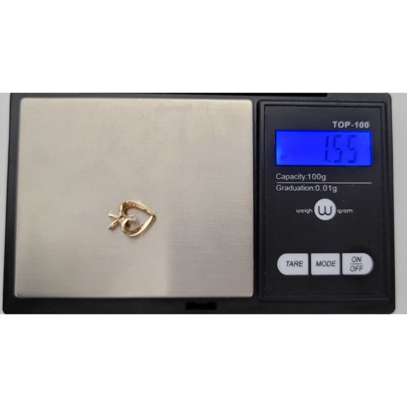 14K Yellow Gold Diamond Chip Open Heart Pendant E242 - Picture 12 of 14